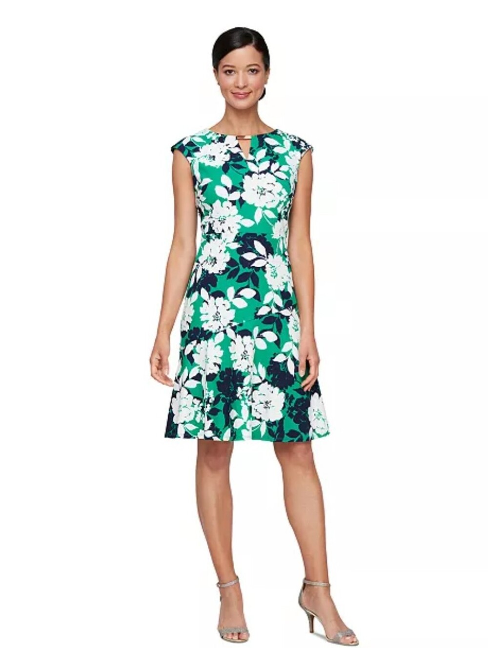 SLNY Floral Fit & Flare Dress Size 6 Green Navy White Sleeveless NWT $129
